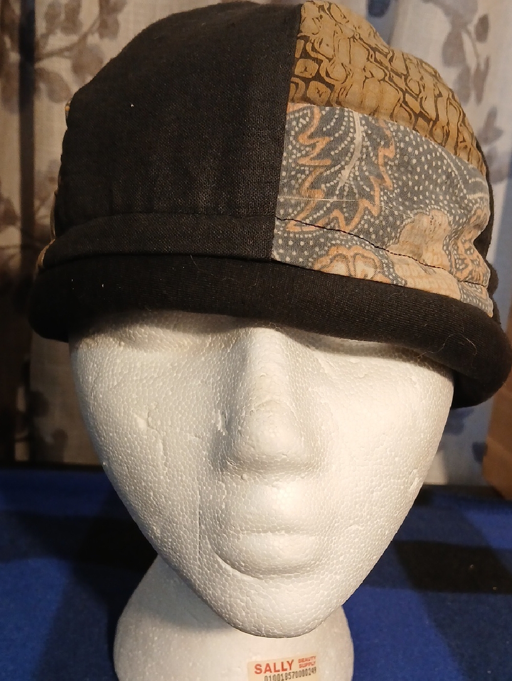 Patchwork Cloche Hat in Black and Tan